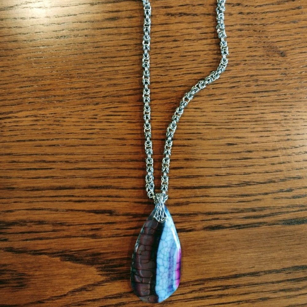 Handmade byzantine necklace with natural stone pendent